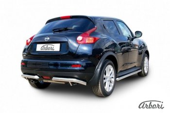 10 619 р. Защита заднего бампера Arbori (уголки, нержавейка, 1 труба d57 mm). Nissan Juke 1 YF15 дорестайлинг (2010-2014)  с доставкой в г. Вологда. Увеличить фотографию 2