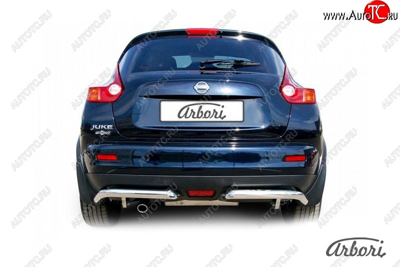 10 619 р. Защита заднего бампера Arbori (уголки, нержавейка, 1 труба d57 mm). Nissan Juke 1 YF15 дорестайлинг (2010-2014)  с доставкой в г. Вологда