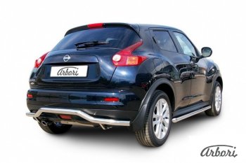 14 759 р. Защита заднего бампера Arbori (волна, нержавейка, 1 труба d57 mm). Nissan Juke 1 YF15 рестайлинг (2014-2020) (4WD)  с доставкой в г. Вологда. Увеличить фотографию 2