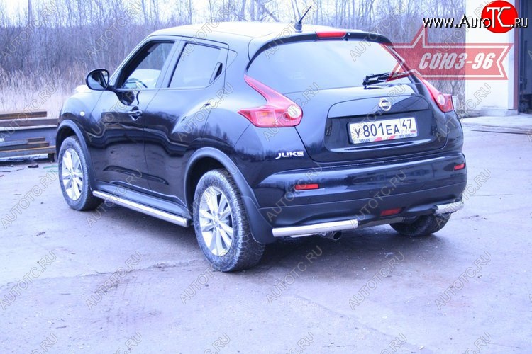 9 629 р. Защита заднего бампера из боковых уголков 4х4 Souz-96 (d60) Nissan Juke 1 YF15 рестайлинг (2014-2020)  с доставкой в г. Вологда