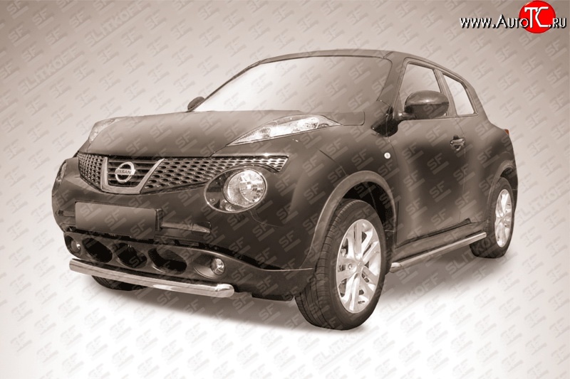 9 799 р. Защита переднего бампера из короткой трубы диаметром 57 мм Slitkoff Nissan Juke 1 YF15 дорестайлинг (2010-2014) (2WD)  с доставкой в г. Вологда