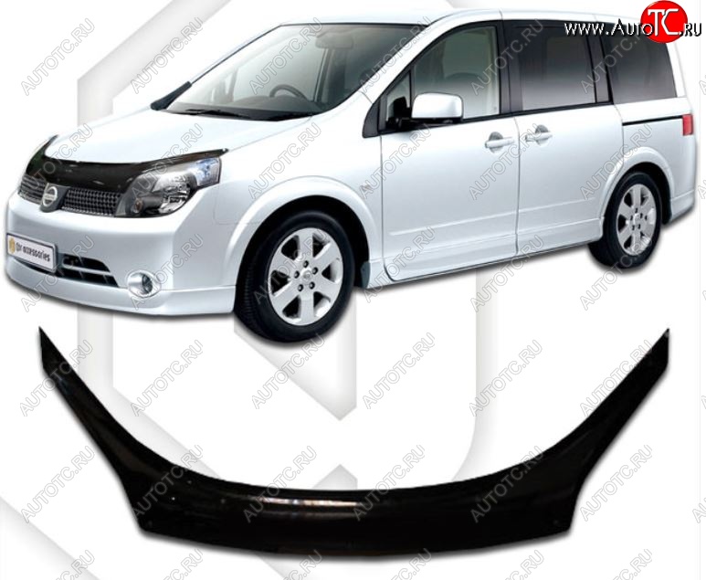 2 199 р. Дефлектор капота CA-Plastiс exclusive  Nissan Lafesta  B30 (2004-2006) дорестайлинг (Classic черный, Без надписи)  с доставкой в г. Вологда