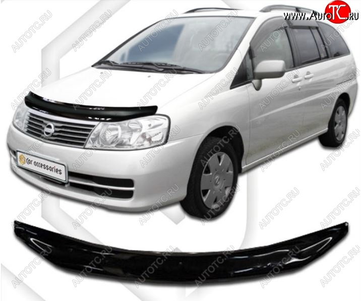 1 999 р. Дефлектор капота CA-Plastiс Nissan Liberty рестайлинг (2001-2004) (Classic черный, Без надписи )  с доставкой в г. Вологда