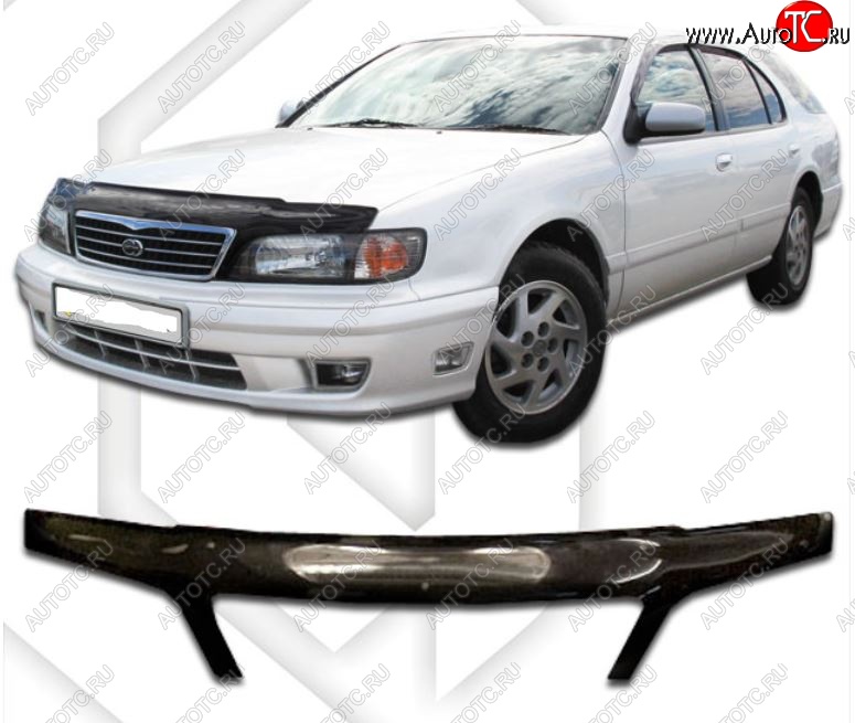 2 199 р. Дефлектор капота (A32, HA32, PA32) CA-Plastic exclusive  Nissan Maxima  A32 (1994-2000) (Classic черный, Без надписи)  с доставкой в г. Вологда