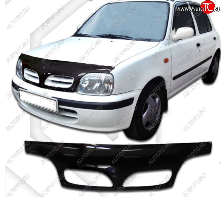 2 399 р. Дефлектор капота CA-Plastiс exclusive  Nissan March  K11 (1997-2003) хэтчбэк 5 дв. 2-ой рестайлинг (Classic черный, Без надписи)  с доставкой в г. Вологда