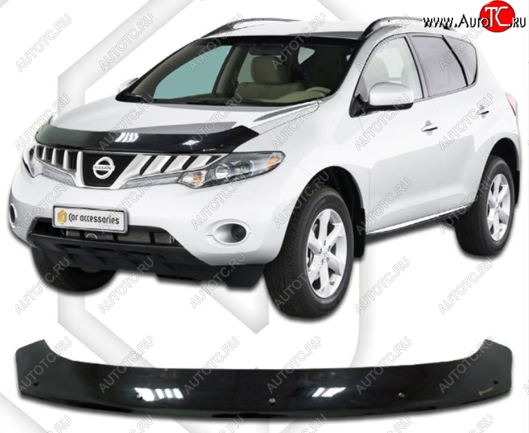 2 159 р. Дефлектор капота CA-Plastic Nissan Murano 2 Z51 дорестайлинг (2008-2011) (Classic черный, Без надписи)  с доставкой в г. Вологда