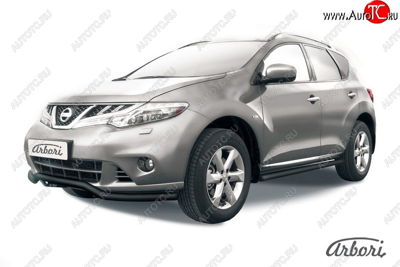 8 099 р. Защита переднего бампера Arbori (волна, черная, 1 труба d57 mm). Nissan Murano 2 Z51 рестайлинг (2010-2016)  с доставкой в г. Вологда