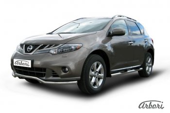 15 299 р. Защита переднего бампера Arbori (волна, нержавейка, 1 труба d57 mm). Nissan Murano 2 Z51 рестайлинг (2010-2016)  с доставкой в г. Вологда. Увеличить фотографию 2