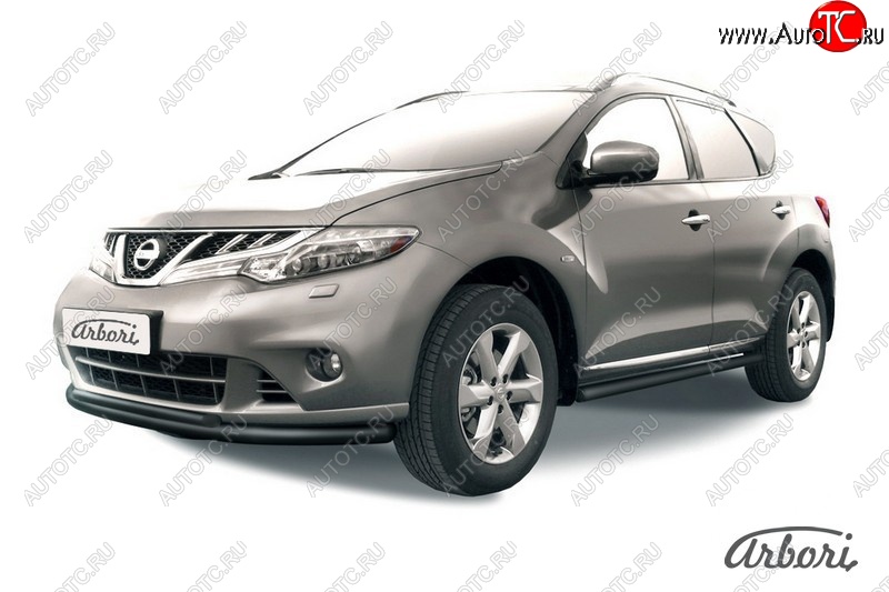 7 649 р. Защита переднего бампера Arbori (черная, 1 труба d57 mm). Nissan Murano 2 Z51 рестайлинг (2010-2016)  с доставкой в г. Вологда