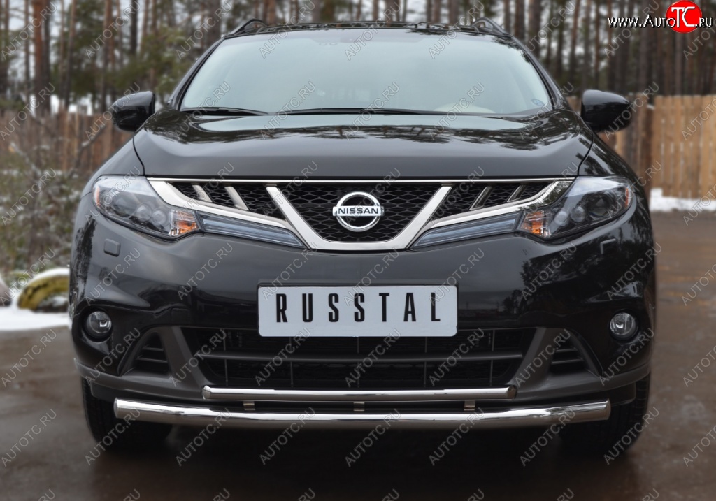 18 999 р. Защита переднего бампера (2 трубы Ø63 и 42 мм, нержавейка) SLITKOFF Nissan Murano 2 Z51 рестайлинг (2010-2016)  с доставкой в г. Вологда