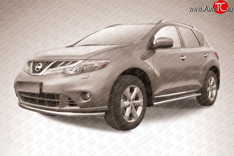 13 699 р. Одинарная защита переднего бампера Slitkoff (57 мм) Nissan Murano 2 Z51 рестайлинг (2010-2016) (Нержавейка, Полированная)  с доставкой в г. Вологда