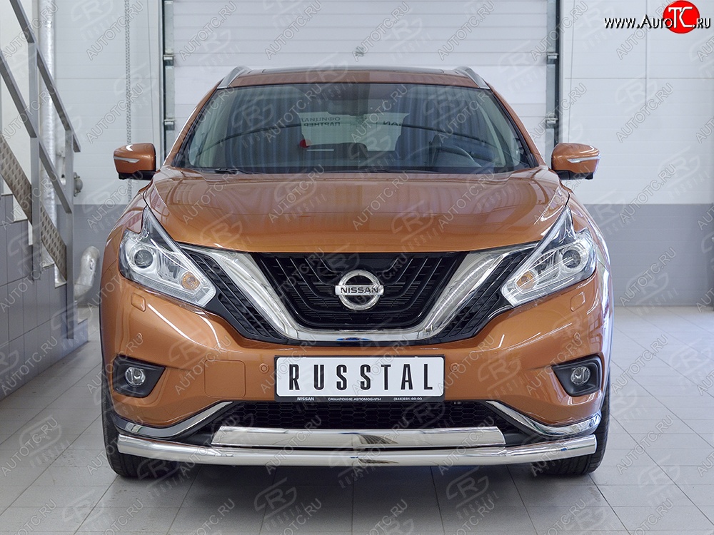 15 249 р. Защита переднего бампера (2 трубыØ63 и 75х42 мм, нержавейка) Russtal Nissan Murano 3 Z52 дорестайлинг (2015-2022)  с доставкой в г. Вологда