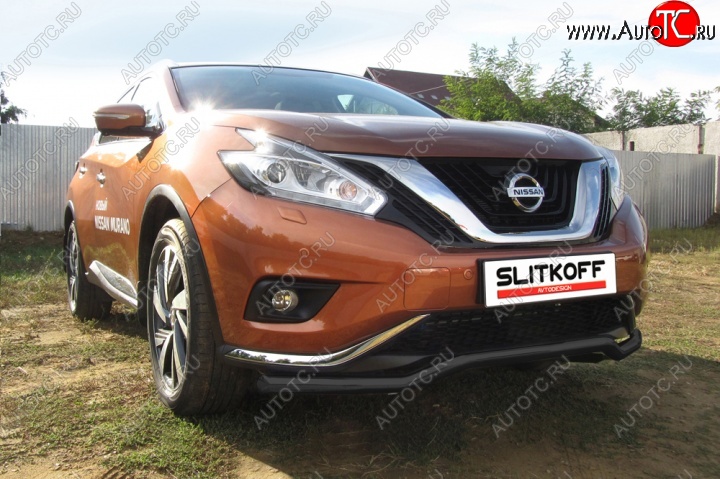 12 899 р. защита переднего бампера Slitkoff Nissan Murano 3 Z52 дорестайлинг (2015-2022) (Цвет: серебристый)  с доставкой в г. Вологда
