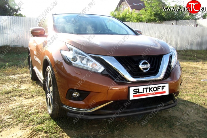 9 999 р. Защита переднего бампер Slitkoff Nissan Murano 3 Z52 дорестайлинг (2015-2022) (Цвет: серебристый)  с доставкой в г. Вологда