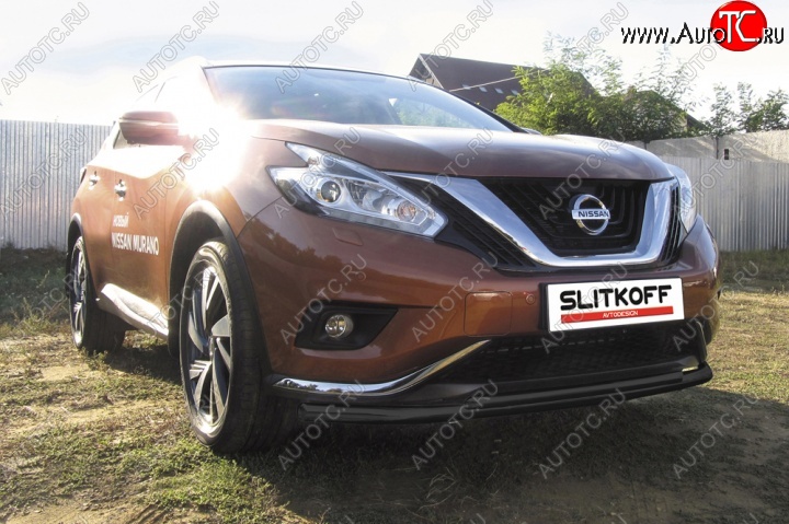 11 249 р. защита переднего бампера Slitkoff Nissan Murano 3 Z52 дорестайлинг (2015-2022) (Цвет: серебристый)  с доставкой в г. Вологда