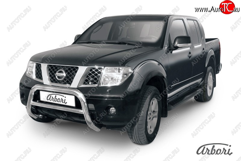 32 579 р. Защита переднего бампера Arbori (низкая, нержавейка, 1 труба d76 mm). Nissan Navara 2 D40 дорестайлинг (2004-2010)  с доставкой в г. Вологда