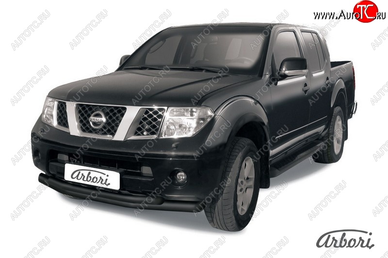 8 369 р. Защита переднего бампера Arbori (черная, 2 трубы d76 и 57 mm) Nissan Navara 2 D40 дорестайлинг (2004-2010)  с доставкой в г. Вологда