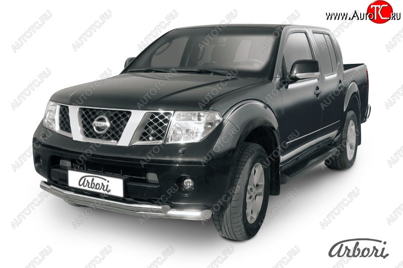 15 749 р. Защита переднего бампера Arbori (нержавейка, 2 трубы d76 и 57 mm) Nissan Navara 2 D40 дорестайлинг (2004-2010)  с доставкой в г. Вологда
