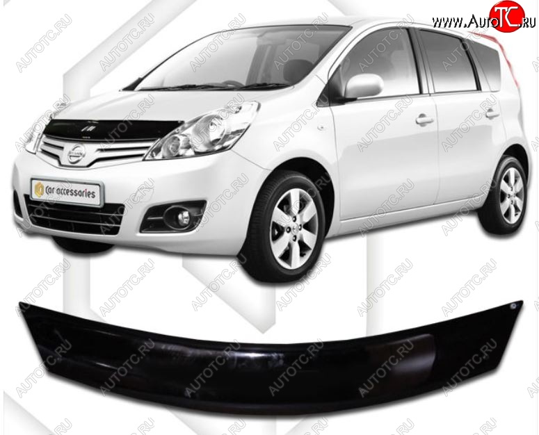 1 899 р. Дефлектор капота (правый руль) CA-Plastic Nissan Note 1 E11 рестайлинг (2008-2013) (Classic черный, Без надписи)  с доставкой в г. Вологда