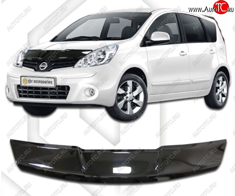 1 899 р. Дефлектор капота (левый руль) CA-Plastic Nissan Note 1 E11 рестайлинг (2008-2013) (Classic черный, Без надписи)  с доставкой в г. Вологда