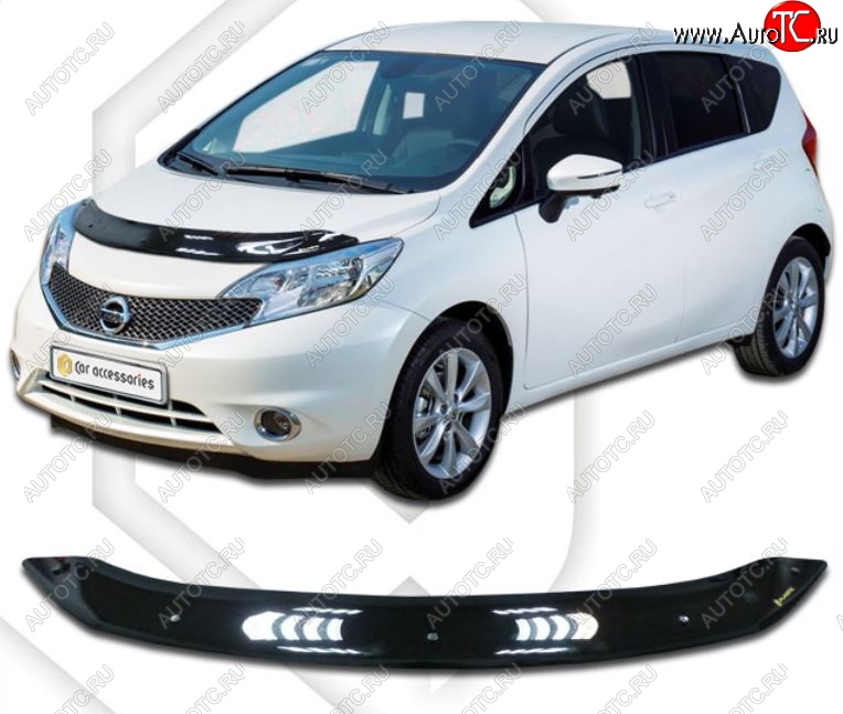 1 899 р. Дефлектор капота CA-Plastiс Nissan Note 2 E12 дорестайлинг (2012-2016) (Classic черный, Без надписи)  с доставкой в г. Вологда