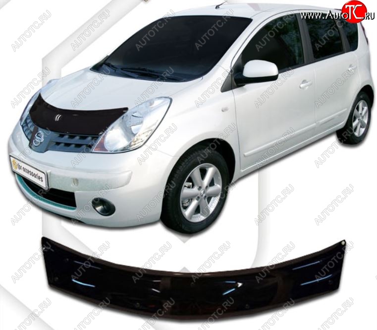 1 899 р. Дефлектор капота (левый руль) CA-Plastic Nissan Note 1 E11 дорестайлинг (2004-2008) (Classic черный, Без надписи)  с доставкой в г. Вологда