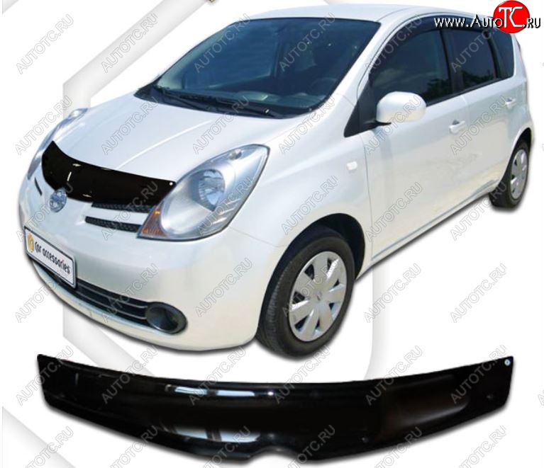 1 999 р. Дефлектор капота (правый руль) CA-Plastic Nissan Note 1 E11 дорестайлинг (2004-2008) (Classic черный, Без надписи)  с доставкой в г. Вологда