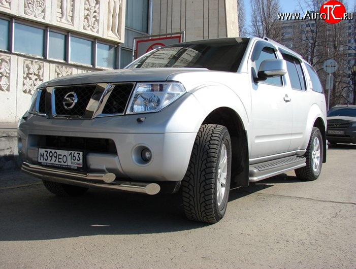 13 999 р. Двойная защита переднего бампера d76 и 63 мм Металл Дизайн  Nissan Pathfinder  R51 (2004-2007) дорестайлинг (полированная нержавейка)  с доставкой в г. Вологда