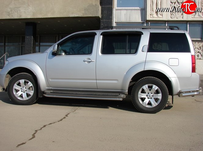 8 799 р. Защита порогов d43 мм Металл Дизайн Nissan Pathfinder R51 дорестайлинг (2004-2007) (полированная нержавейка)  с доставкой в г. Вологда