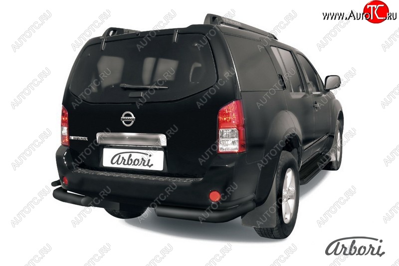 4 859 р. Защита заднего бампера Arbori (уголки, черная, 2 трубы d76 и 42 mm). Nissan Pathfinder R51 дорестайлинг (2004-2007)  с доставкой в г. Вологда