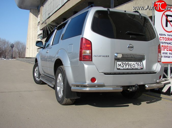 12 699 р. Защита заднего бампера углы d63 мм Металл Дизайн Nissan Pathfinder R51 дорестайлинг (2004-2007) (полированная нержавейка)  с доставкой в г. Вологда