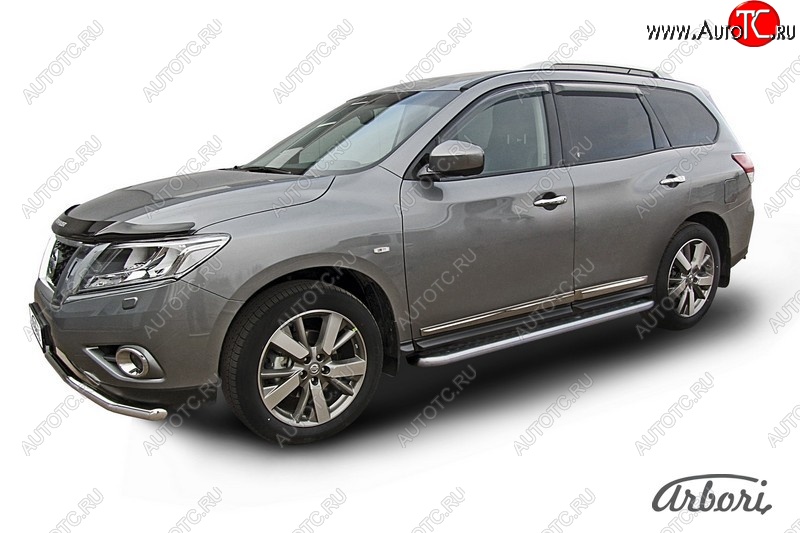 14 579 р. Защита штатных порогов с листом Arbori (нержавейка, алюминий, d57) Nissan Pathfinder R52 дорестайлинг (2012-2017)  с доставкой в г. Вологда