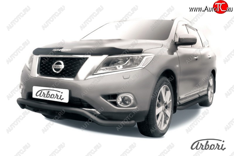 8 279 р. Защита переднего бампера Arbori (волна, черная, 1 труба d57 mm). Nissan Pathfinder R52 дорестайлинг (2012-2017)  с доставкой в г. Вологда