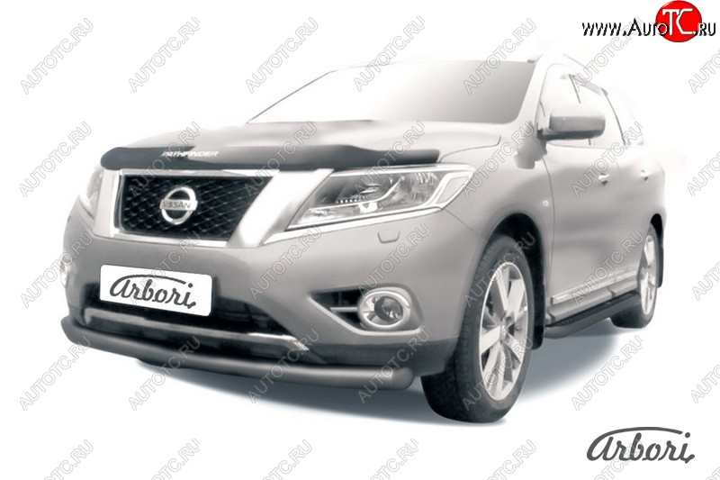 7 559 р. Защита переднего бампера Arbori (черная, 1 труба d76 mm). Nissan Pathfinder R52 дорестайлинг (2012-2017)  с доставкой в г. Вологда