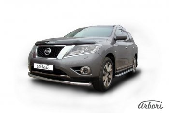14 363 р. Защита переднего бампера Arbori (нержавейка, 1 труба d76 mm). Nissan Pathfinder R52 дорестайлинг (2012-2017)  с доставкой в г. Вологда. Увеличить фотографию 2