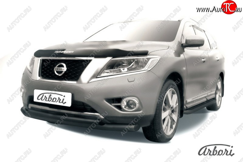 8 999 р. Защита переднего бампера Arbori (черная, 2 трубы d76 и 57 mm) Nissan Pathfinder R52 дорестайлинг (2012-2017)  с доставкой в г. Вологда
