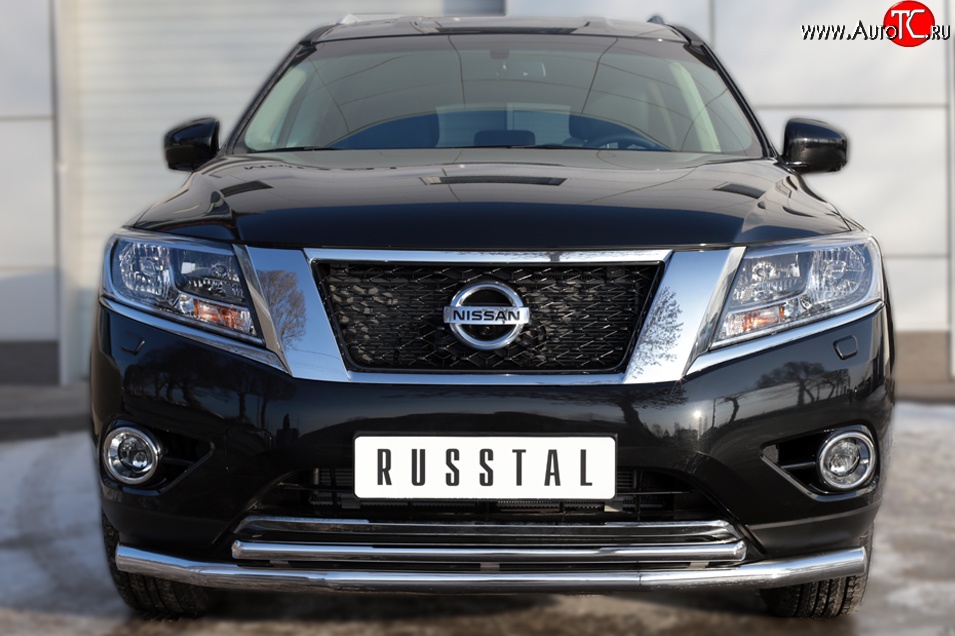 14 499 р. Защита переднего бампера (2 трубыØ63 и 42 мм, нержавейка) SLITKOFF Nissan Pathfinder R52 дорестайлинг (2012-2017)  с доставкой в г. Вологда