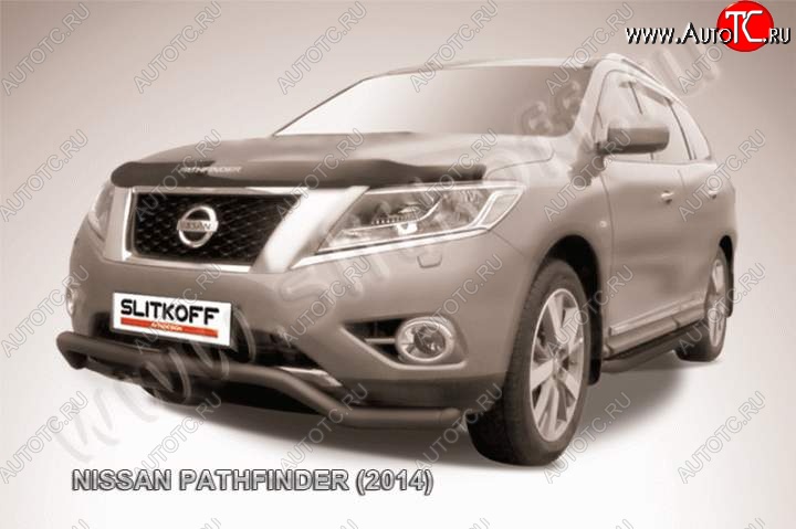 10 999 р. защита переднего бампера Slitkoff Nissan Pathfinder R52 дорестайлинг (2012-2017) (Цвет: серебристый)  с доставкой в г. Вологда