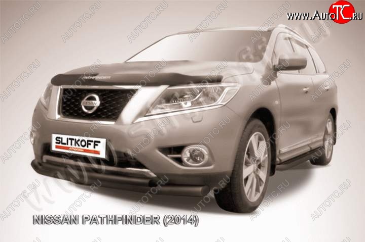 11 999 р. Защита переднего бампер Slitkoff Nissan Pathfinder R52 дорестайлинг (2012-2017) (Цвет: серебристый)  с доставкой в г. Вологда