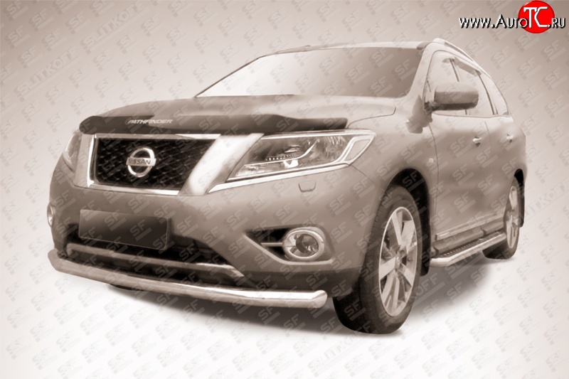 14 499 р. Одинарная защита переднего бампера диаметром 76 мм Slitkoff Nissan Pathfinder R52 дорестайлинг (2012-2017) (Нержавейка, Полированная)  с доставкой в г. Вологда