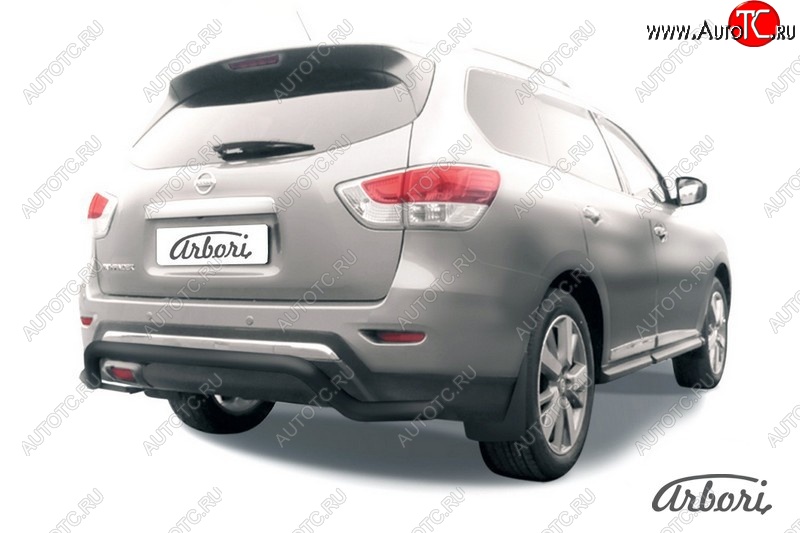 7 559 р. Защита заднего бампера Arbori (волна, черная, 1 труба d57 mm). Nissan Pathfinder R52 дорестайлинг (2012-2017)  с доставкой в г. Вологда
