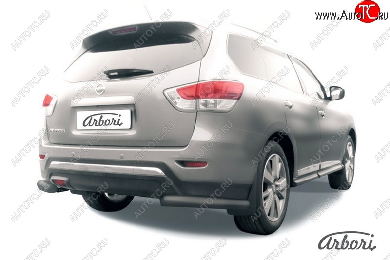 7 559 р. Защита заднего бампера Arbori (уголки, черная, 1 труба d76 mm). Nissan Pathfinder R52 дорестайлинг (2012-2017)  с доставкой в г. Вологда