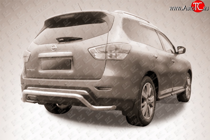 14 499 р. Защита заднего бампера из фигурной трубы диаметром 57 мм Slitkoff Nissan Pathfinder R52 дорестайлинг (2012-2017) (Нержавейка, Полированная)  с доставкой в г. Вологда