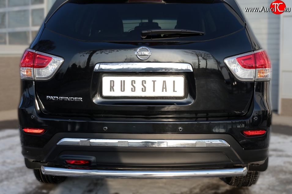 12 649 р. Защита заднего бампера (Ø63 мм, нержавейка) SLITKOFF Nissan Pathfinder R52 дорестайлинг (2012-2017)  с доставкой в г. Вологда