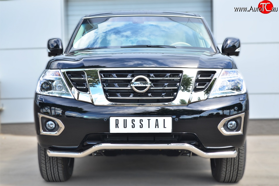 19 699 р. Защита переднего бампера (Ø63 мм волна, нержавейка) SLITKOFF Nissan Patrol 6 Y62 дорестайлинг (2010-2014)  с доставкой в г. Вологда