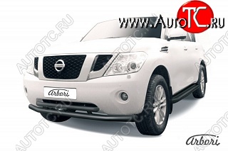 14 039 р. Защита переднего бампера Arbori (черная, 2 трубы d76 и 57 mm) Nissan Patrol 6 Y62 дорестайлинг (2010-2014)  с доставкой в г. Вологда