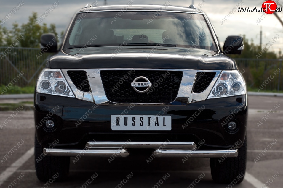16 849 р. Защита переднего бампера (2 трубы Ø42 мм, нержавейка) SLITKOFF Nissan Patrol 6 Y62 дорестайлинг (2010-2014)  с доставкой в г. Вологда