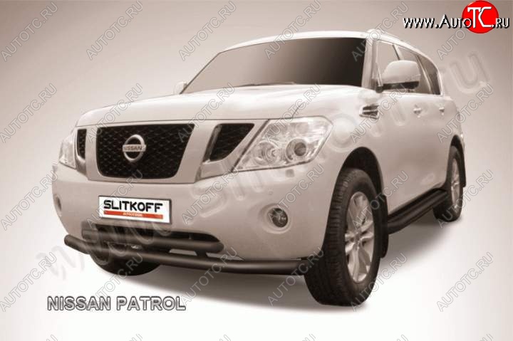 18 849 р. Защита переднего бампер Slitkoff Nissan Patrol 6 Y62 дорестайлинг (2010-2014) (Цвет: серебристый)  с доставкой в г. Вологда
