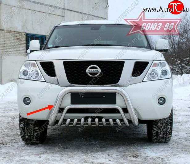 16 514 р. Защита переднего бампера Souz-96 (d76) Nissan Patrol 6 Y62 дорестайлинг (2010-2014)  с доставкой в г. Вологда