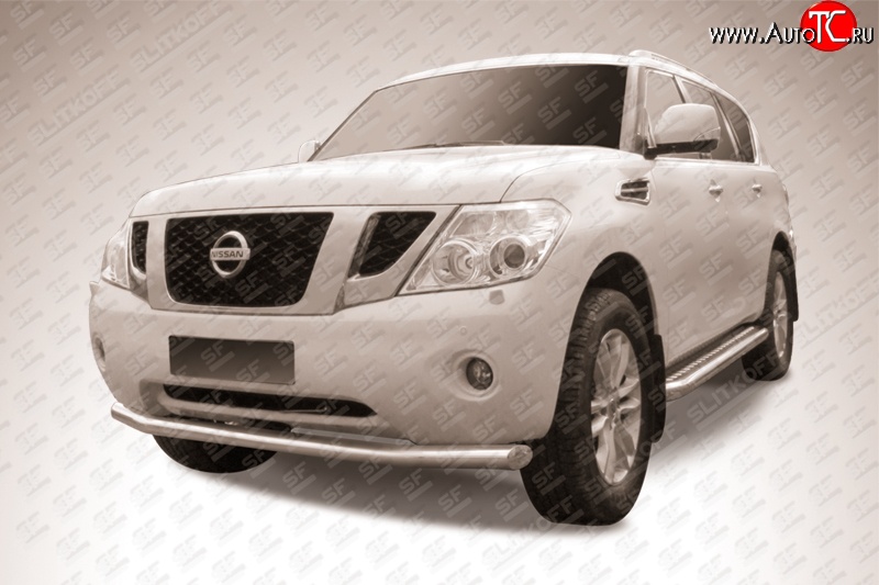 17 799 р. Одинарная защита переднего бампера из трубы диаметром 76 мм Slitkoff Nissan Patrol 6 Y62 дорестайлинг (2010-2014) (Нержавейка, Полированная)  с доставкой в г. Вологда